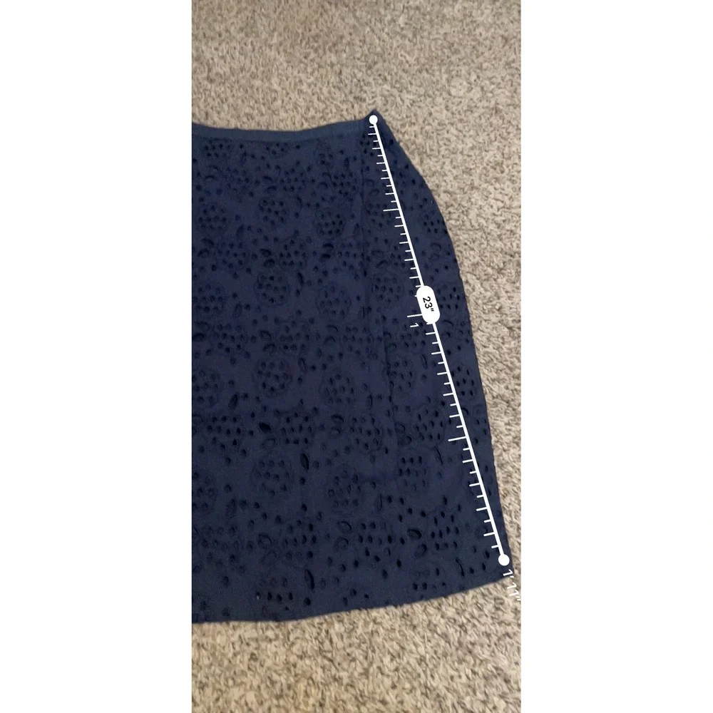 Boden Navy Blue Eyelet Embroidered Pencil Skirt US 10 UK 14 Floral Cutout Zip